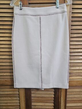 Ann Taylor Light Pink Pencil Skirt  Size 2  Ladder Stitch Detail  Chic Workwear